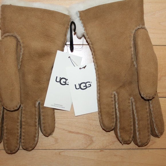 UGG WOMEN'S SUEDE SHEARLING GLOVES‎ NEW CHESTNUT - Picture 3 of 4